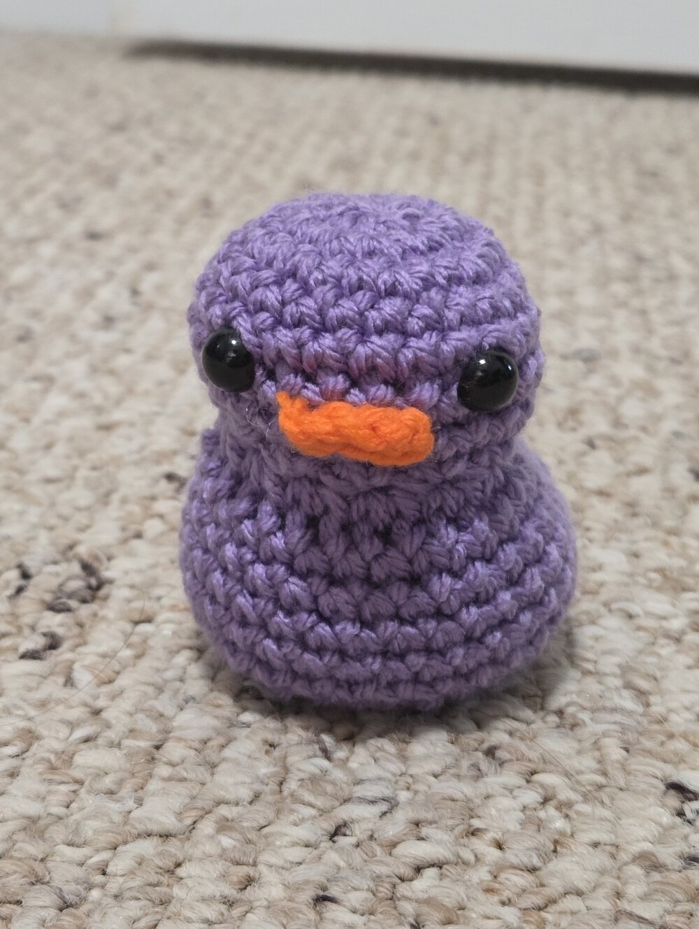 Hand Crafted Purple Crochet Duck with Orange Beak